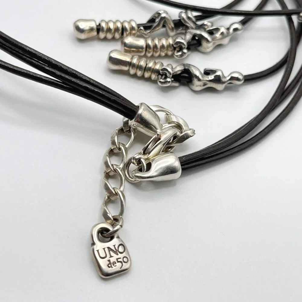 UNO de 50 Leather Silver plated Necklace Skalator Woman Climb BOHO Tassel Dangle - Picture 12 of 16